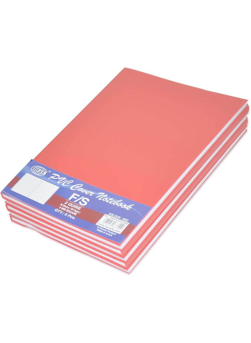 FIS PVC Cover NoteBook, (96 Sheets), 192 Pages, 5mm Square, FS Size, Red Colour 5-Piece - FSNBFS2QPVC5MRE - Image 3